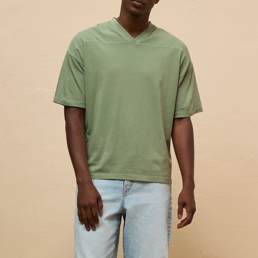 AE American Eagle garment died oversized vneck varsity shirt sage green